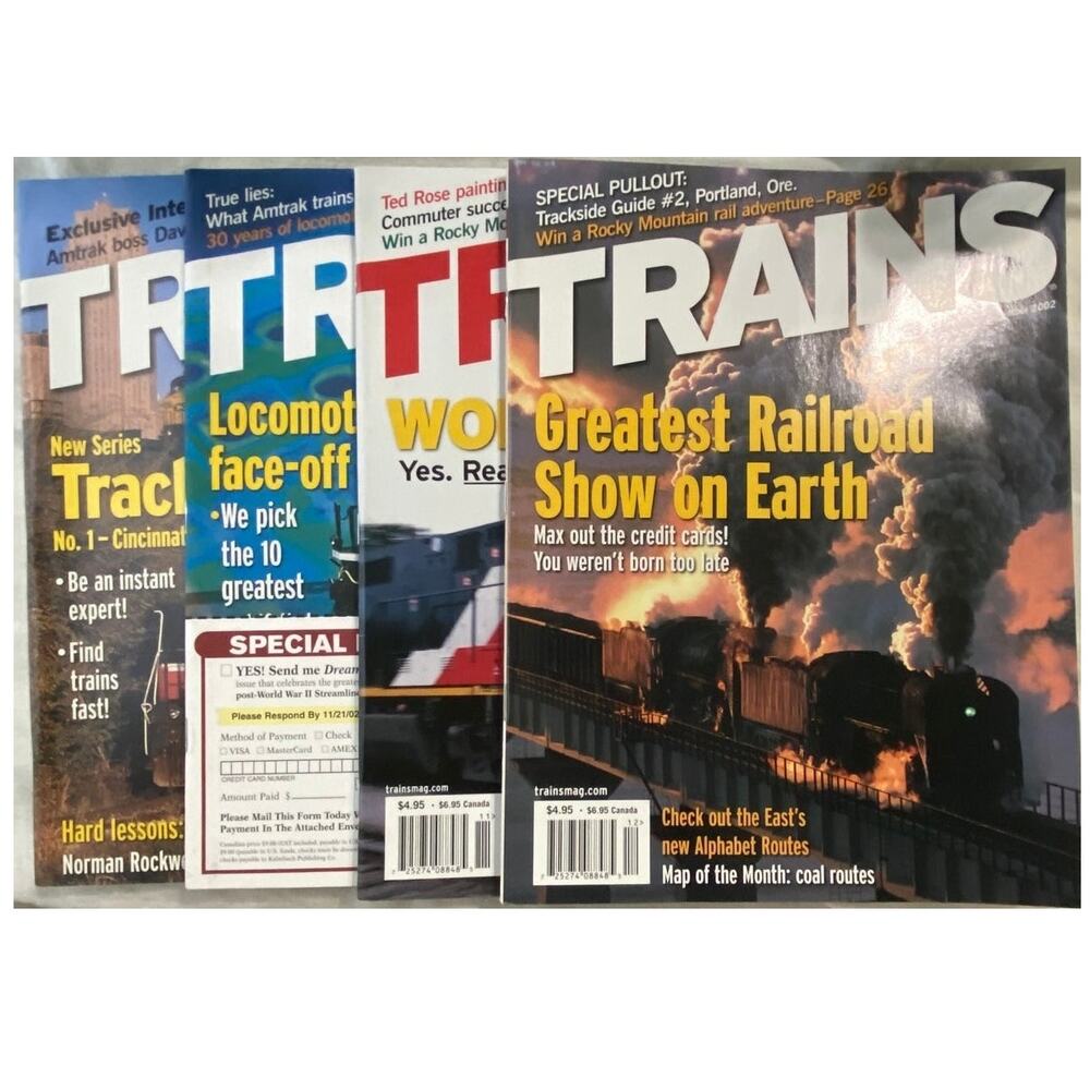 Vtg Lot 4 Trains Sep Oct Nov Dec 2002 Magazine Railroad Track Amtrak Locomotive